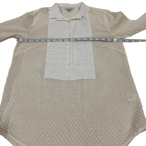 J. Crew Cream Swiss Dot White Tuxedo Style Placket LS Blouse‎ Size 0 NWT - Picture 6 of 8